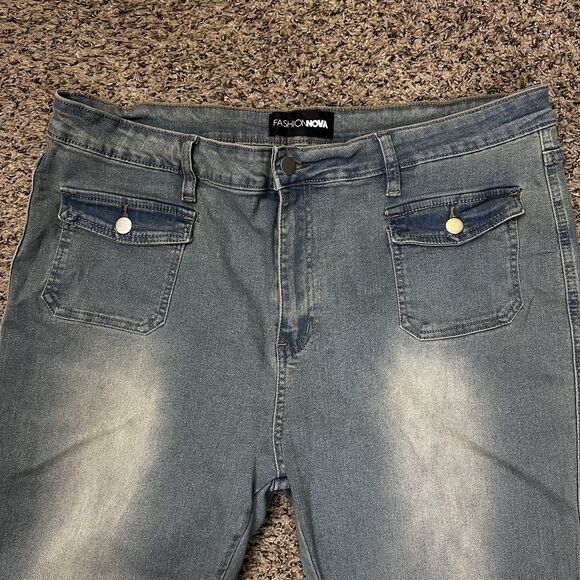 Fashion Nova Vintage Wash Blue Jeans Ankle Slits Women's Plus Sz 18 YJ23DN22 - Picture 4 of 12